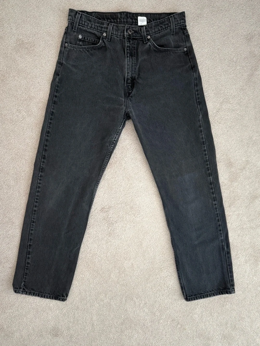 Vintage 90s Levis 505 Jeans Straight Leg 34x30 Black Faded Denim Orange Tag